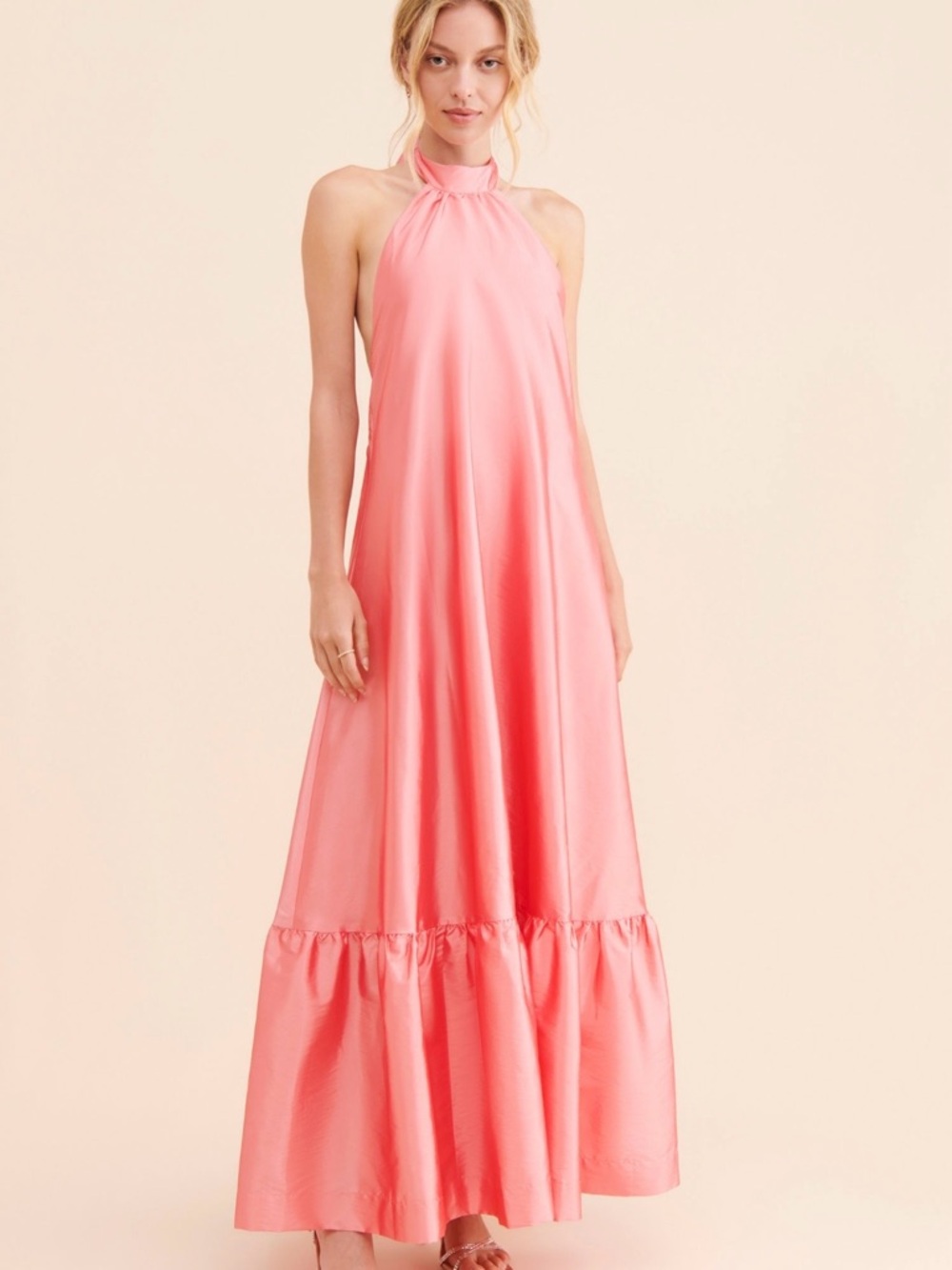 Hansen & Gratel Coral Maxi Halter Neck Dress